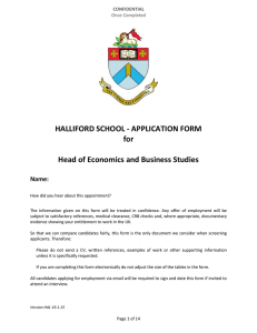 HALLIFORD SCHOOL - APPLICATION FORM for Head of Economics and Business Studies