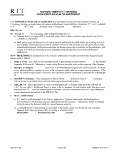 Rochester Institute of Technology SPONSORED RESEARCH AGREEMENT