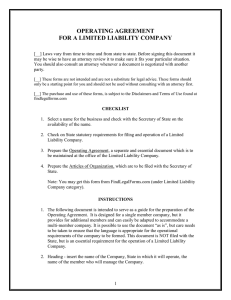 OPERATING AGREEMENT FOR A LIMITED LIABILITY COMPANY