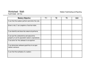 Worksheet:  Math  Mastery Objective T 1