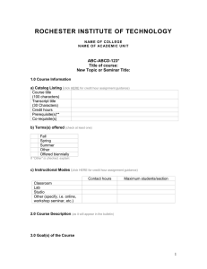 ROCHESTER INSTITUTE OF TECHNOLOGY  ABC-ABCD-123* Title of course: