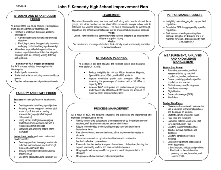 importance of school improvement plan essay