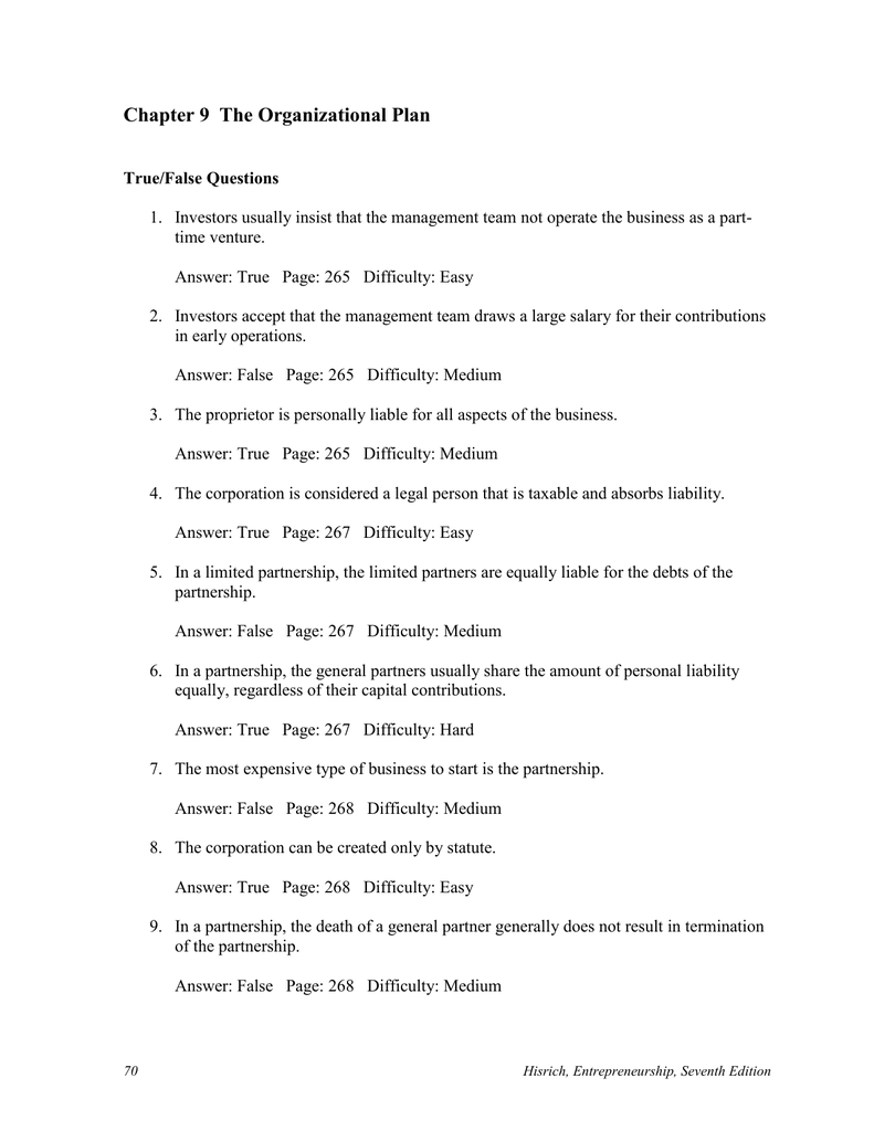 Chapter 9 The Organizational Plan