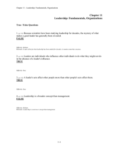 Chapter 11 Leadership: Fundamentals, Organizations