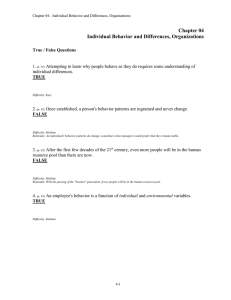 Chapter 04 Individual Behavior and Differences, Organizations