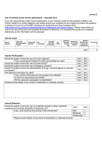 Annex E – template form Use of animals and/or human participants