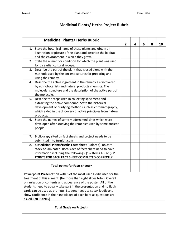 plant research project rubric