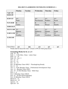 2014-2015 CLASSROOM COUNSELING SCHEDULE Monday Tuesday