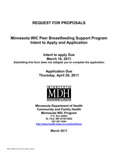 Request for Proposals - Minnesota WIC Peer Breastfeeding Support Program Intent to Apply and Application (WORD: 377KB/18 pages)