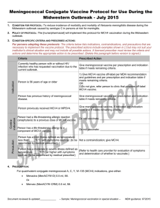 Meningococcal Conjugate Vaccine Protocol for Use During the Midwestern Outbreak - July 2015 (Word)