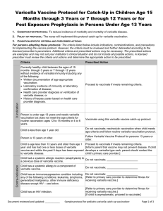 Varicella Vaccine Protocol for Catch-Up in Children Age 15 Months through 3 Years or 7 through 12 Years or for Post Exposure Prophylaxis in Persons Under Age 13 Years (Word)