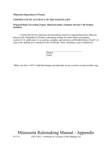 Minnesota Department of [Name] CERTIFICATE OF ACCURACY OF THE MAILING LIST