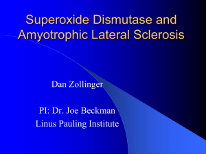 Superoxide Dismutase and Amyotrophic Lateral Sclerosis Dan Zollinger PI: Dr. Joe Beckman