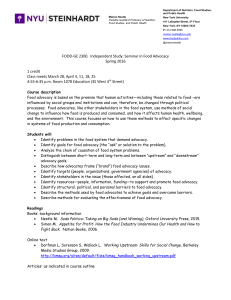 Syllabus: FOOD-GE 2300 Seminar in Food Advocacy--Spring 2016