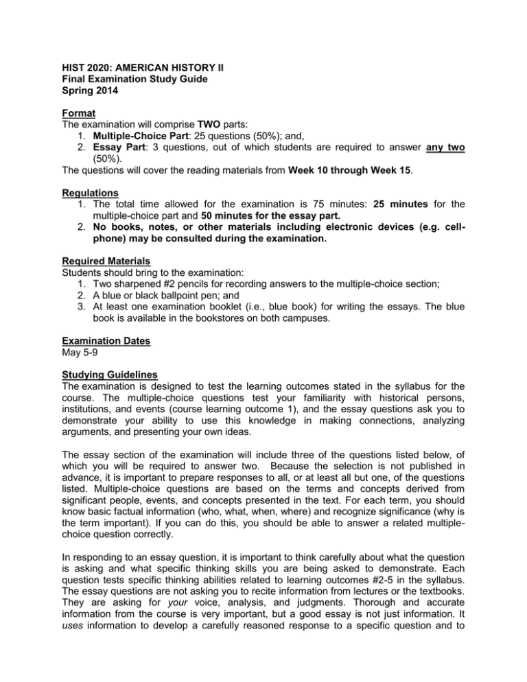 American History II Final Exam Study Guide