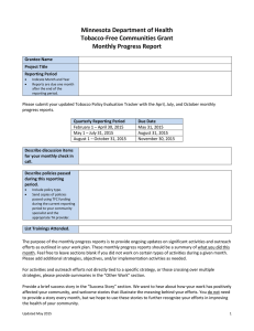 Minnesota Department of Health Tobacco-Free Communities Grant Monthly Progress Report