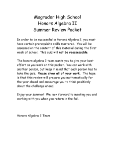 Honors Algebra 2 Summer Packet