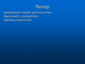 Recap Competition model and outcomes Asymmetric competition Habitat productivity