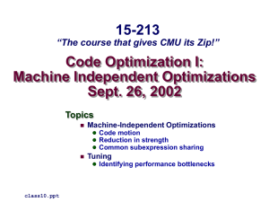 Code Optimization I: Machine Independent Optimizations Sept. 26, 2002 15-213