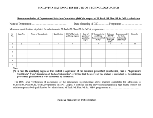 Format for Recommendation of Department Selection Committee (DSC) in respect of M.Tech./M.Plan./M.Sc./MBA admission