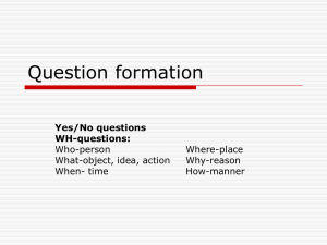 Question formation Yes/No questions WH-questions: Who-person