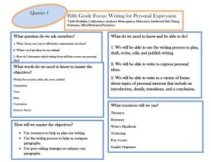 Fifth Grade Focus: Writing for Personal Expression  Quarter 1
