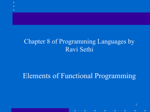 Elements of Functional Programming Chapter 8 of Programming Languages by Ravi Sethi 1