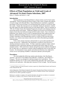 Effects of Plant Population on Yield and Grade of