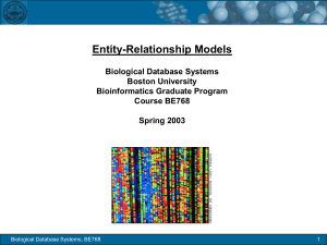Entity-Relationship Models Biological Database Systems Boston University Bioinformatics Graduate Program