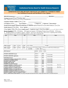 Administrative Review Assurance Checklist for New Full Board Protocols and 5 Year Updates