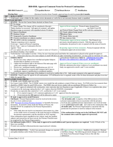 Approval Comment Form: Continuations Protocols