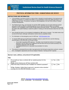 Protocol Information Form- Humanitarian Device Exemption