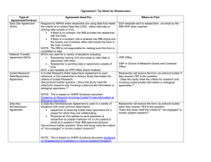 “Agreement” Tip Sheet for Researchers Type of Agreement Used For Where to Find