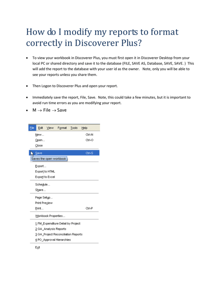 How do I modify my reports to format