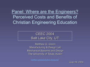 Where are the Engineers? Perceived Costs and Benefits of Christian Engineering Education - Green