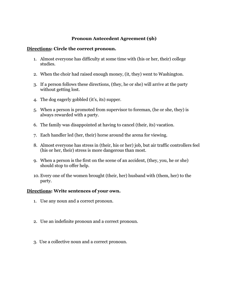 Pronoun Antecedent Agreement-B Intended For Pronoun Antecedent Agreement Worksheet