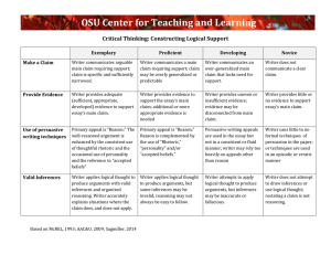 OSU Center for Teaching and Learning Critical Thinking: Constructing Logical Support  Exemplary