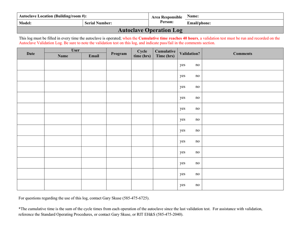 Printable Autoclave Log Sheet Templates Printable Templates