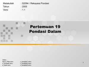 Pertemuan 19 Pondasi Dalam Matakuliah : S2094 / Rekayasa Pondasi