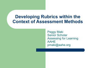 Developing Rubrics within the Context of Assessment Methods Peggy Maki Senior Scholar