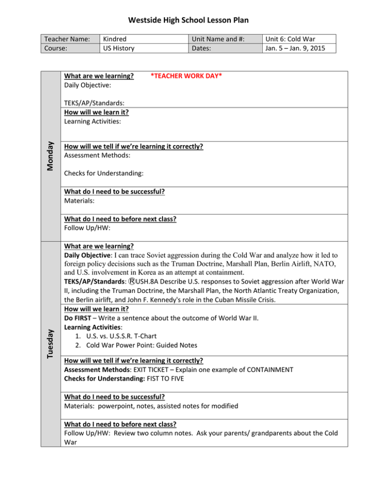 1 5 Lesson Plan