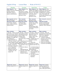 English II Prep   -   Lesson Plans ... Monday Tuesday Wed/Thur