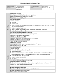 Westside High School Lesson Plan