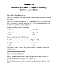 Solving Equations Study Guide for Test on November 19 and 20