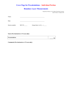 Cover Page for Precalculations –  Boundary Layer Measurements Individual Portion