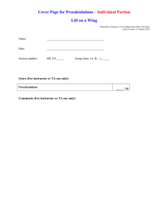 Cover Page for Precalculations –  Lift on a Wing Individual Portion