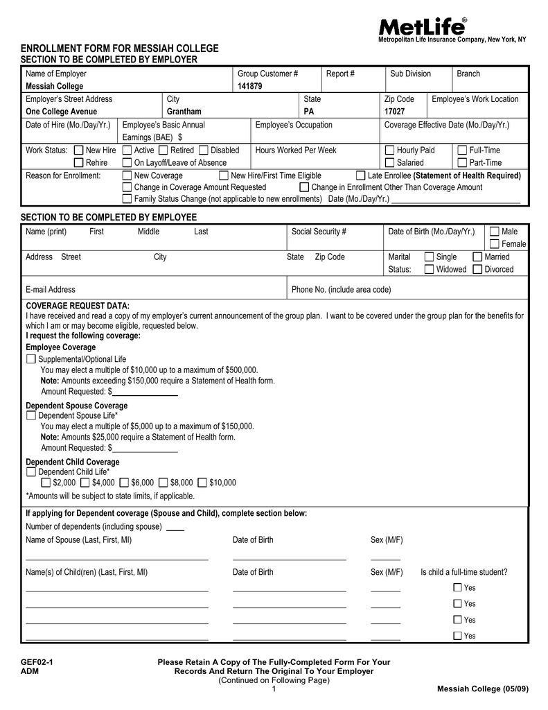 metlife-voluntary-life-enrollment-form