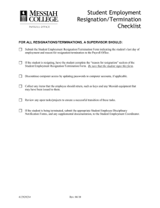 Student Employment Resignation/Termination Checklist