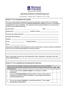 Internship Checklist for Potential Supervisor