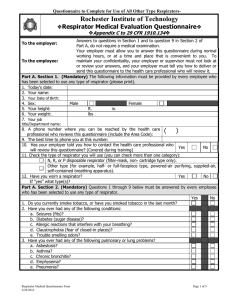Respirator Medical Questionnaire Form